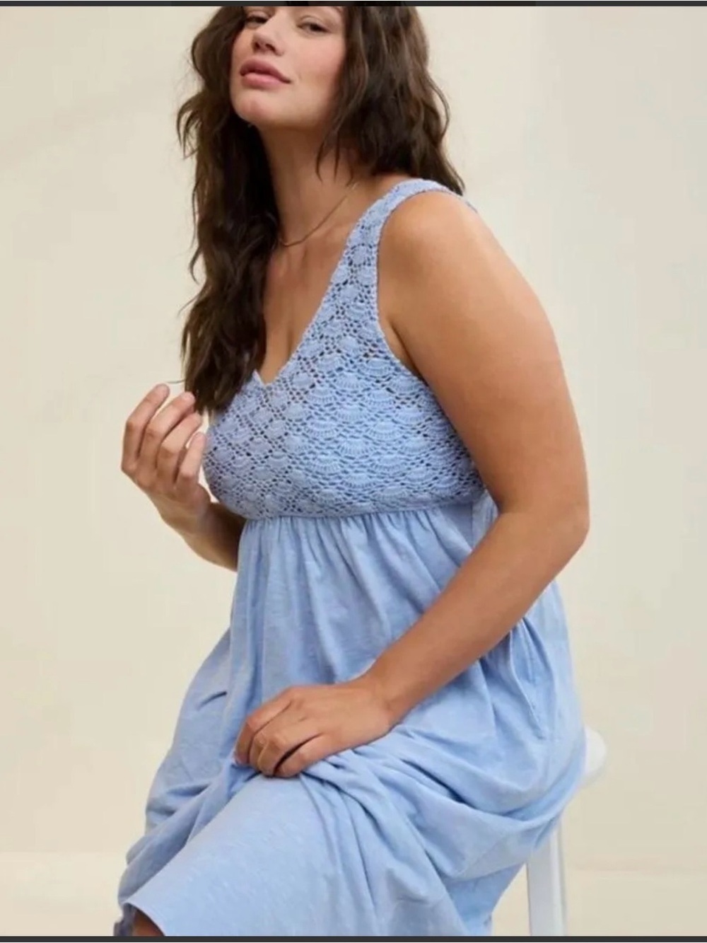 Aerie Crochet Maxi Dress | Ocean Sky Blue | Size Medium | NWT Coastal Boho Dream - Picture 3 of 6